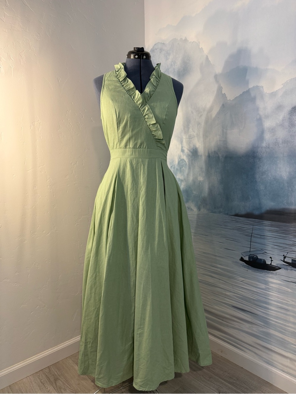 Light Green Ruffle-Trim Maxi Dress 203